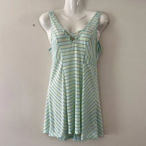 Betsey Johnson Blue Green Gold Stripe Tie Back Swing Tank Coverup SMALL